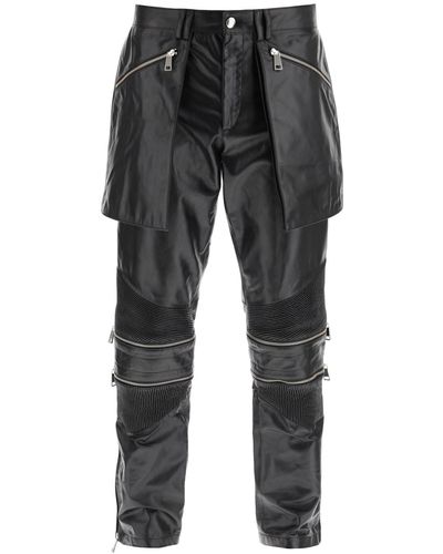 Youths in Balaclava Convertible Leather Biker Trousers - Grey
