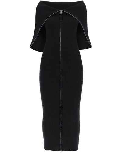 MM6 by Maison Martin Margiela Zippered Rib Knit Midi Dress - Black