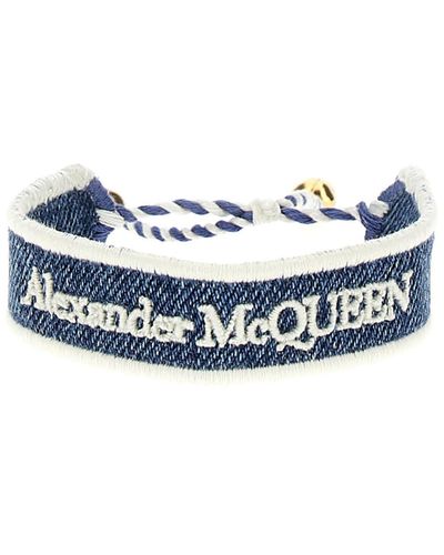 Alexander McQueen Logo Embroidery Denim Bracelet - Blue