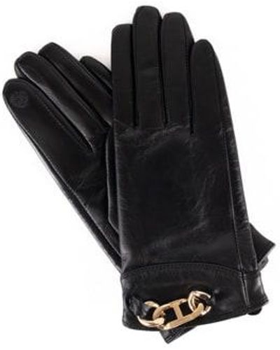 Twin Set Leather Gloves With Oval T - Black