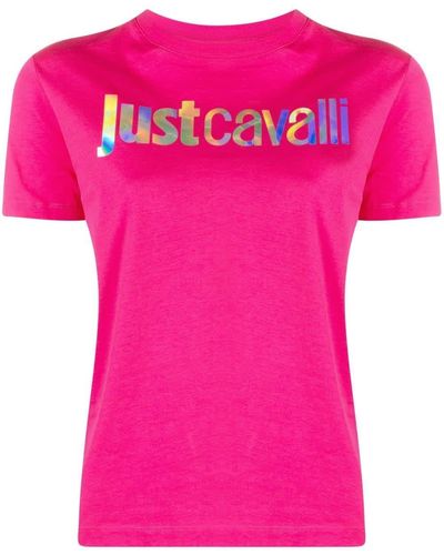 Just Cavalli Holographic-logo T-shirt - Pink