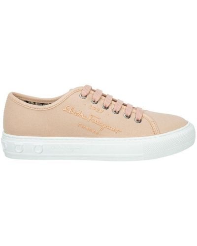 Ferragamo Logo Embossed Lace-Up Trainers - Natural