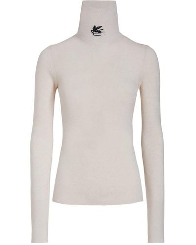 Etro Woman Pegaso Turtleneck Sweater In White Wool