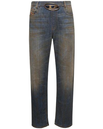DIESEL Light Blue Straight Jeans With Metal Logo And Used Effect In Cotton Denim Man
