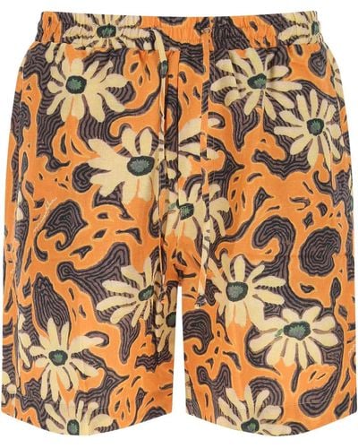 Nanushka Printed Linen Blend Bermuda Shorts - Orange