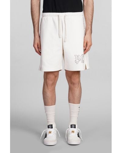 Palm Angels Shorts In Beige Cotton - White