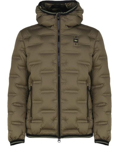 Blauer Nylon Down Jacket With Rectangle Quilting - Green