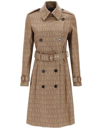 Versace ' Allover' Double-breasted Trench Coat - Natural