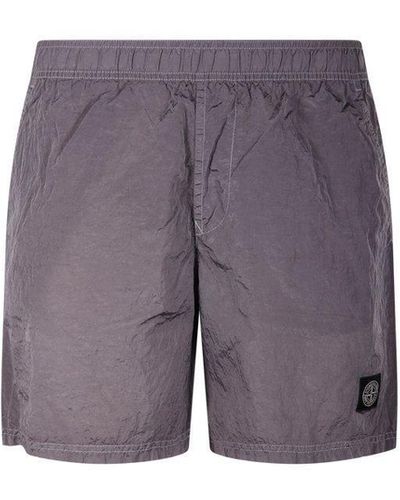 Stone Island Logo Patch Swimming Shorts - Purple