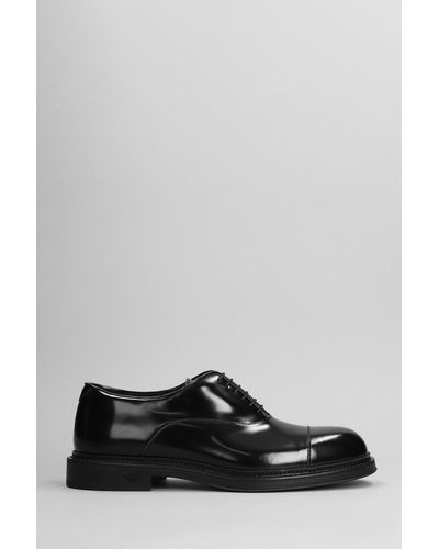 Emporio Armani Lace Up Shoes In Black Leather - Grey
