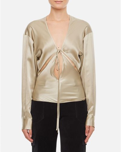 Christopher Esber Triquetra Silk Satin Shirt Blouse - Natural