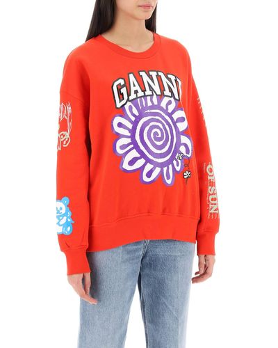 Ganni Sweatshirt With Graphic Prints - Red