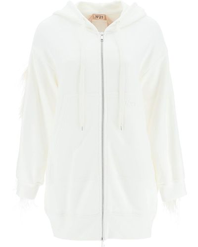 N°21 Oversized Hoodie With Feathers - White