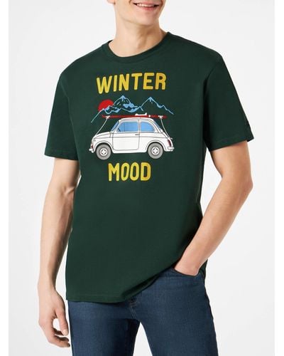 Mc2 Saint Barth Forest T-Shirt With Car Print Fiat 500 Special Edition - Green