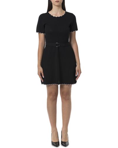Emporio Armani Scallop-Edge Belted Mini Dresses - Black