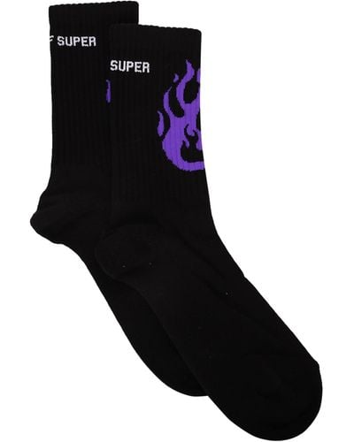 Vision Of Super Flame Print Socks - Black