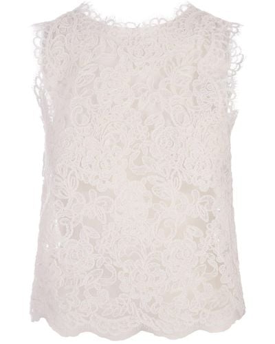 Ermanno Scervino Sleeveless Top In White Floral Lace