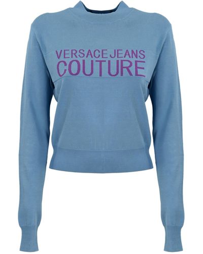 Versace Ribbed Sweater With High Collar - Blue