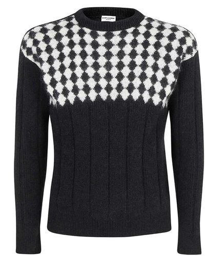 Saint Laurent Diamond Jacquard Jumper - Men's - Polyamide/mohair/wool - Black