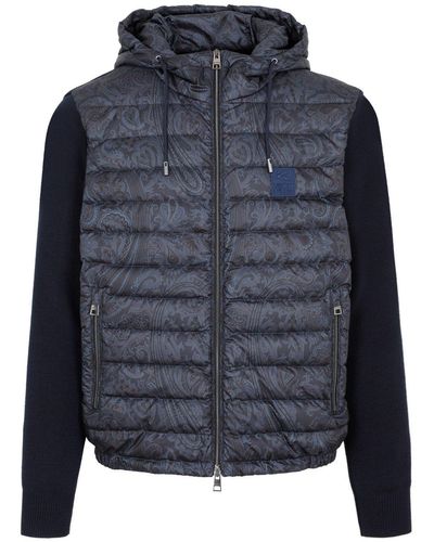 Etro Paisley Printed Zip-up Quilted Jacket - Blue