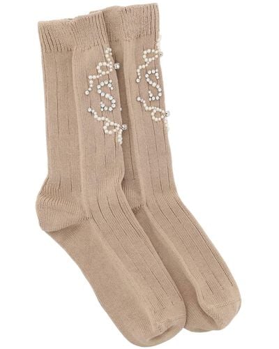 Simone Rocha Sr Socks With Pearls And Crystals - Natural