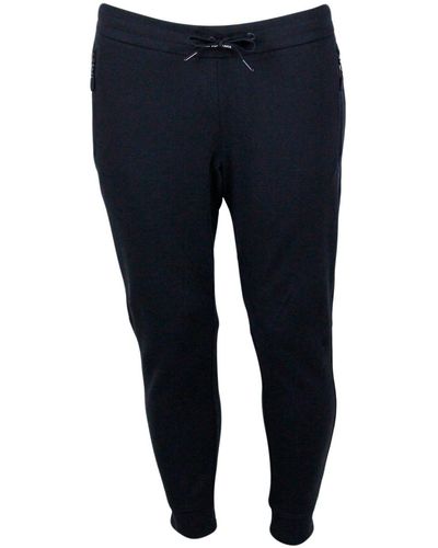 Armani Jogging Pants In Cotton Fleece With Drawstring At The Waist And Cuffs At The Bottom - Blue
