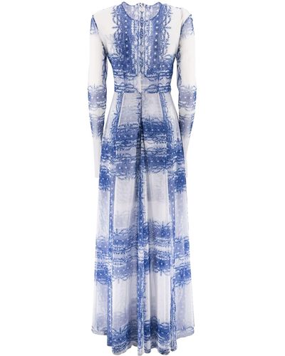 Philosophy Di Lorenzo Serafini Floral-Print Tulle Maxi Dress - Blue