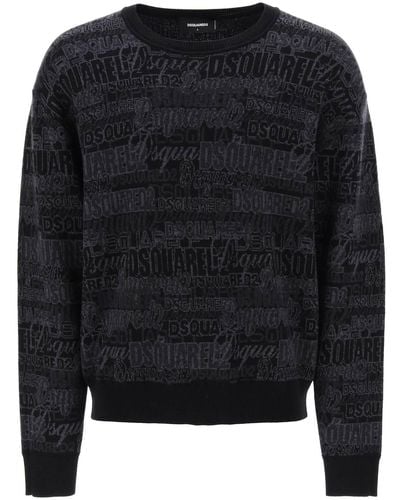 DSquared² Wool Jumper With Logo Lettering Motif - Black