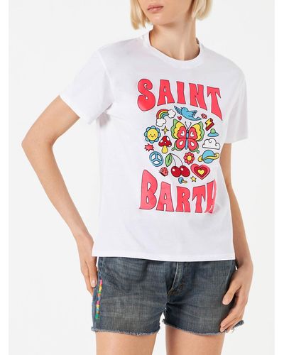 Mc2 Saint Barth Cotton T-Shirt With Saint Barth Print - White