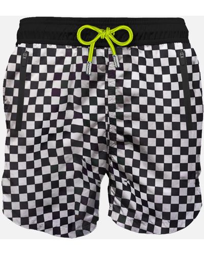 Mc2 Saint Barth Check Light Fabric Zipped Swim Shorts - Black