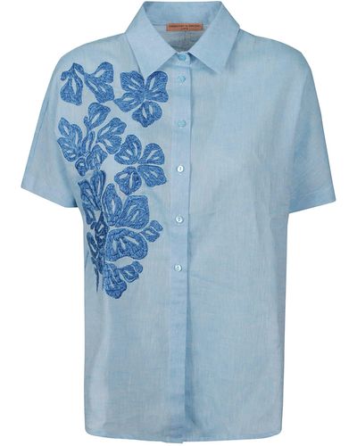 Ermanno Scervino Short-Sleeved Floral Shirt - Blue