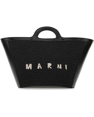 Marni Leather And Raffia Small Tropicalia Summer Handbag - Black