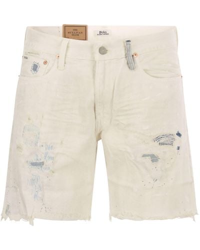 Ralph Lauren Logo Patched Distressed Denim Shorts - Natural