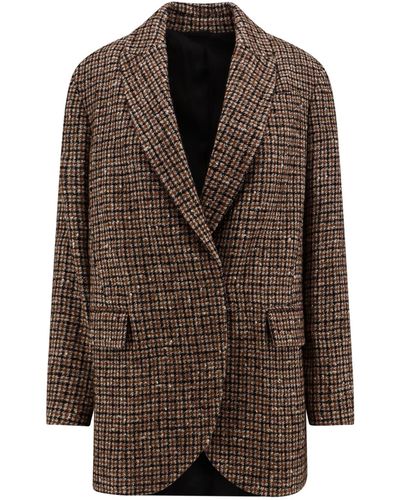 Brunello Cucinelli Checked Wool And Alpaca-blend Tweed Blazer - Brown