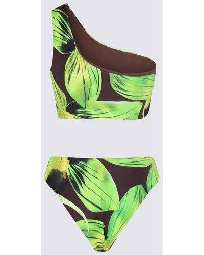 Louisa Ballou Green Leaf Print One Shoulder Swimsuit