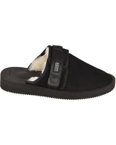 Suicoke Fur Applique Side Strap Sandals - Black