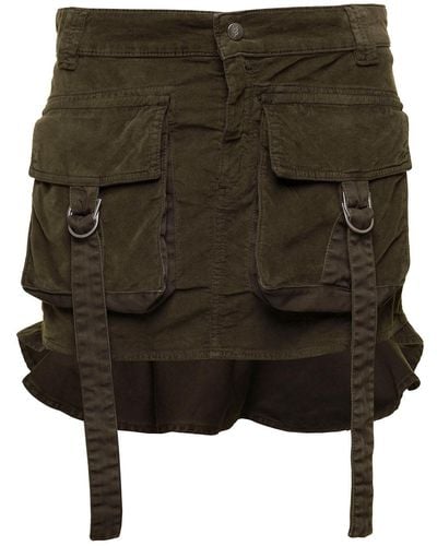 Blumarine Military Green Cargo Mini-skirt With Rear Frill In Velvet Woman