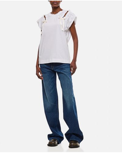 Simone Rocha Cap Sleeve T-Shirt W/ Shoulder Bite &Amp; Bow - White