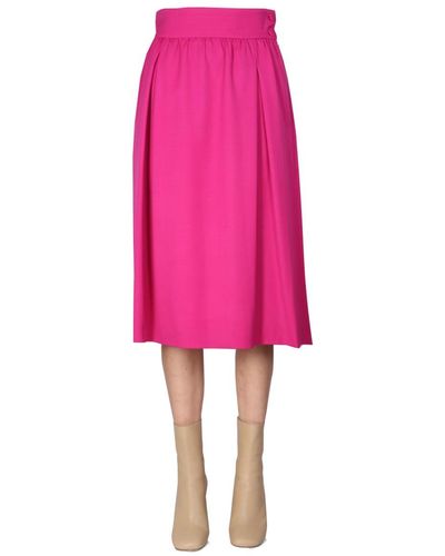 Moschino Wool Flared Midi Skirt - Pink