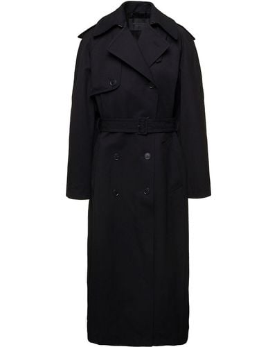 Balenciaga Double-Breasted Trench Coat With Belt - Black