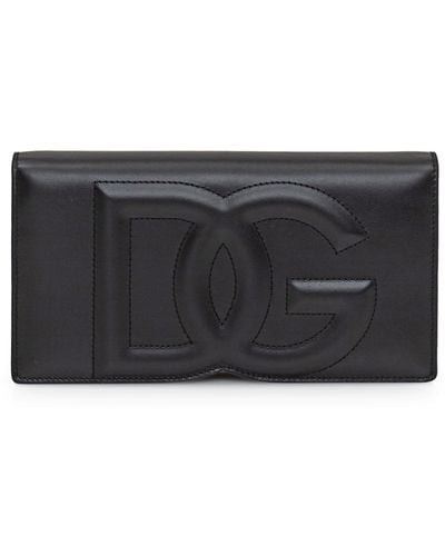 Dolce & Gabbana Leather Phone Bag With Logo - Gray