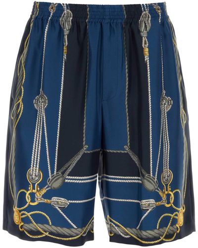 Versace Printed Silk Bermuda Shorts - Blue