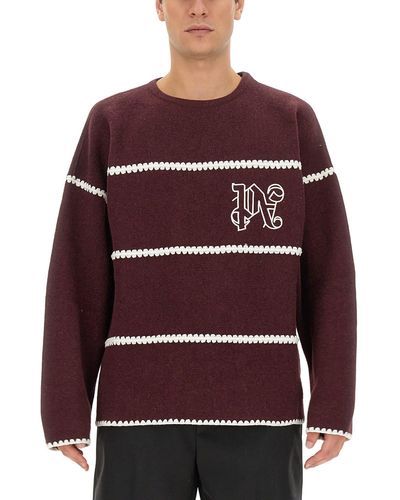 Palm Angels Monogram Striped Sweater - Red