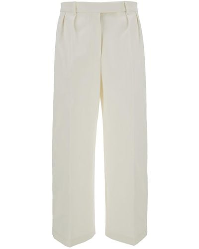 Thom Browne White Relaxed Trousers With 4bar Rwb Detail In Cotton Woman