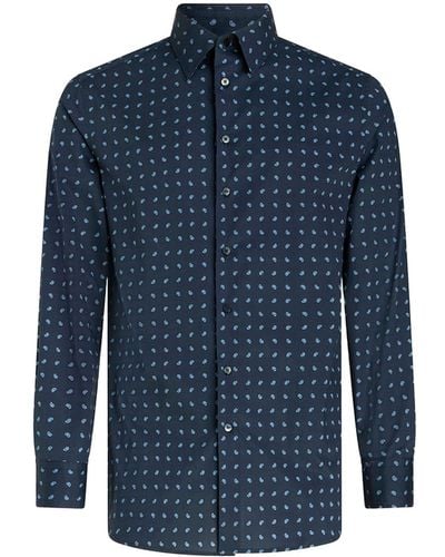 Etro Navy Shirt With Micro Paisley Patterns - Blue
