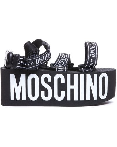 Moschino Logo Tape Wedge Sandals - Black