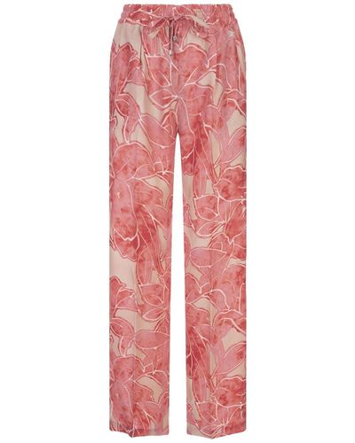 Kiton Printed Silk Drawstring Trousers In - Pink