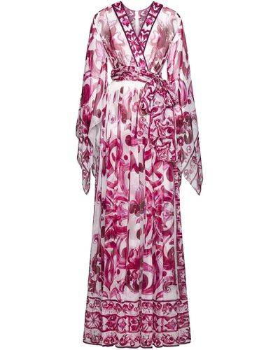 Dolce & Gabbana Majolica Print Silk Long Dress - Red