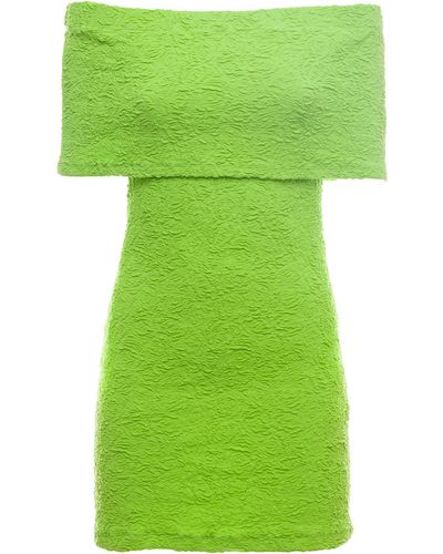 MSGM Green Cotton Blend Dress With Off Shoulders