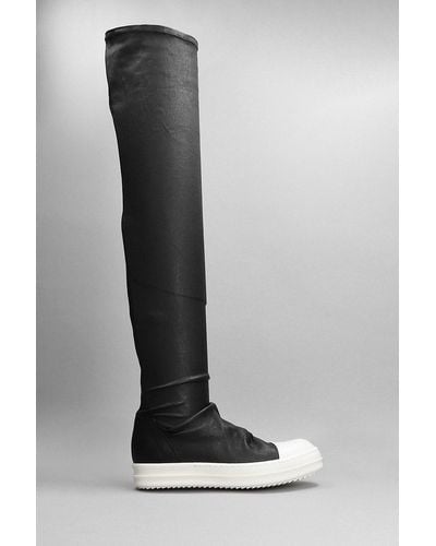 Rick Owens Knee High Sticking Sneakers In Black Leather
